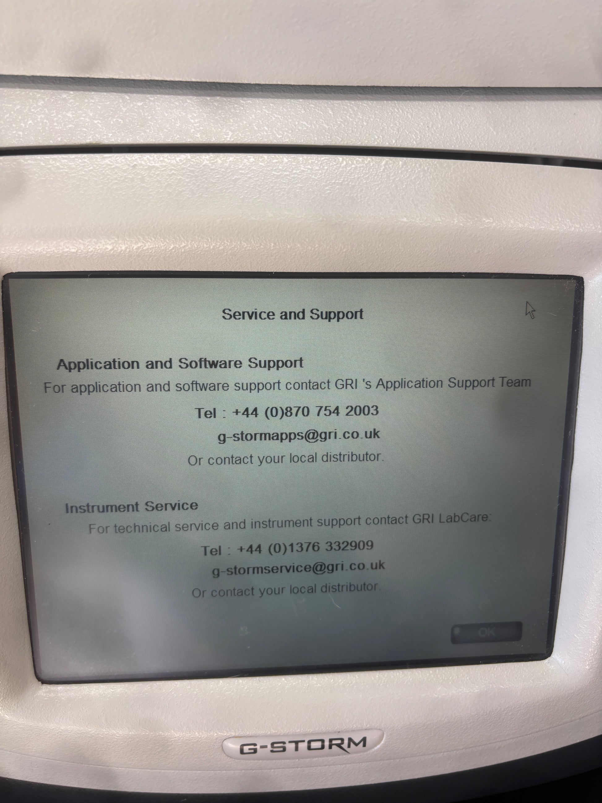 G-Storm electronic device with screen displaying text
