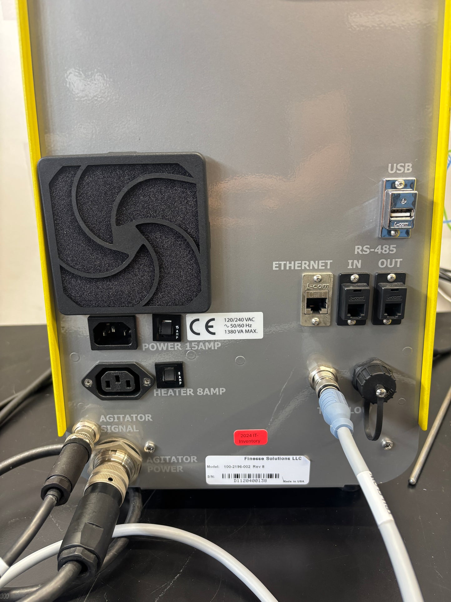 Back view of a power supply unit with connectors and labels