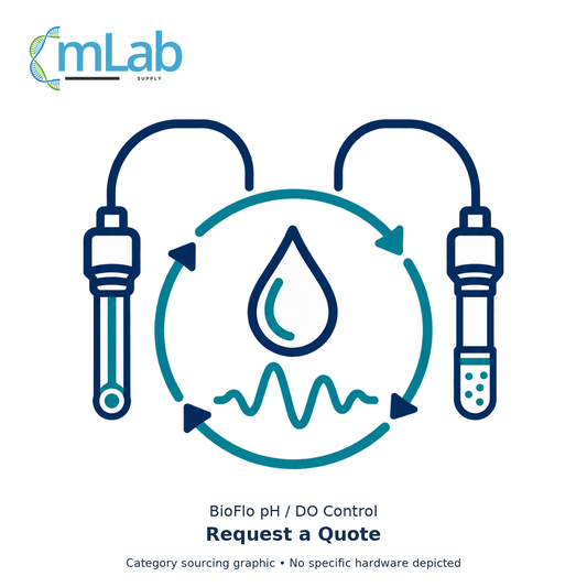 mLab Supply category sourcing graphic for BioFlo pH / DO Control — Request a Quote. Abstract sensor and feedback symbols; no specific hardware model or stock unit depicted.