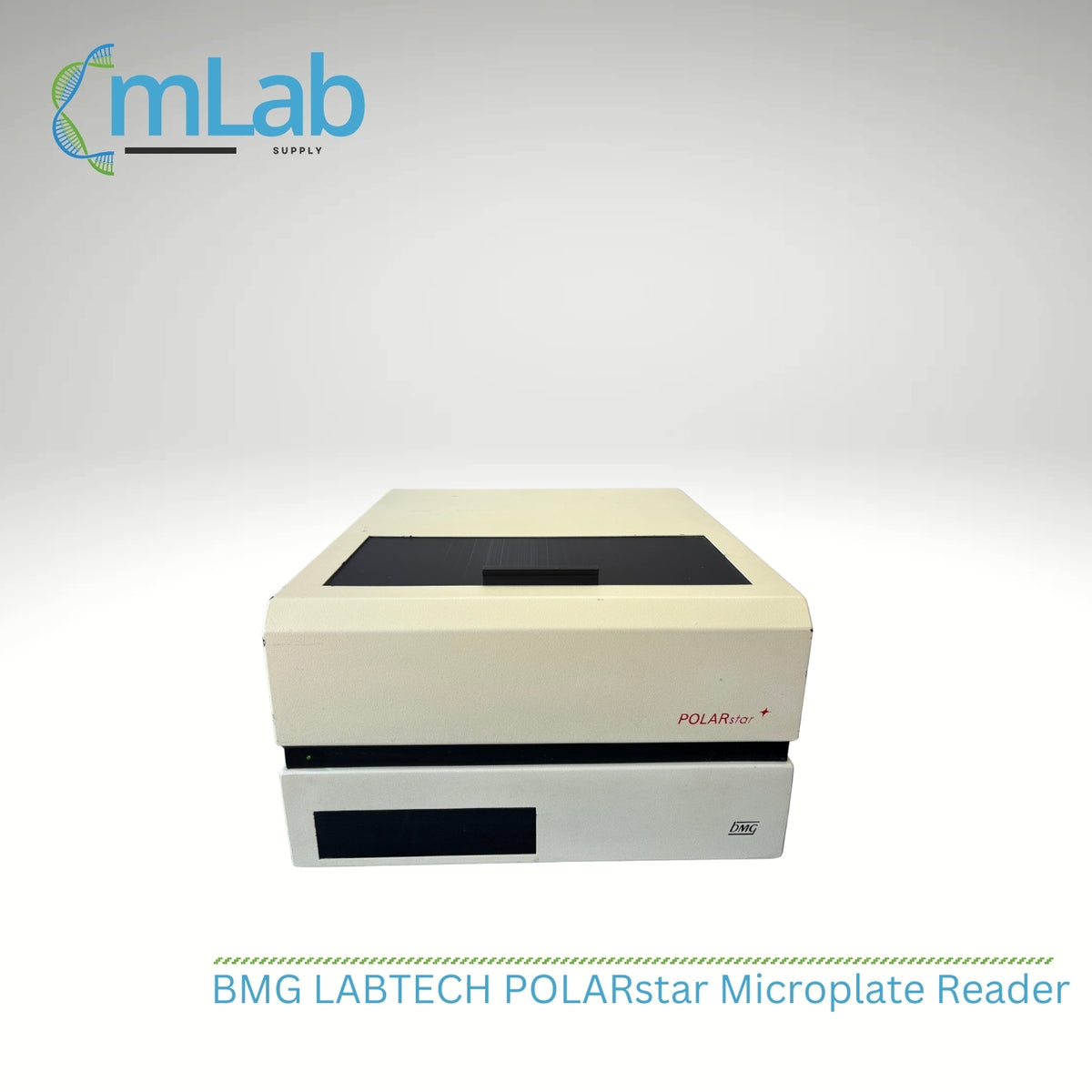 BMG LABTECH POLARStar Microplate Reader with mLab Supply branding on a white background