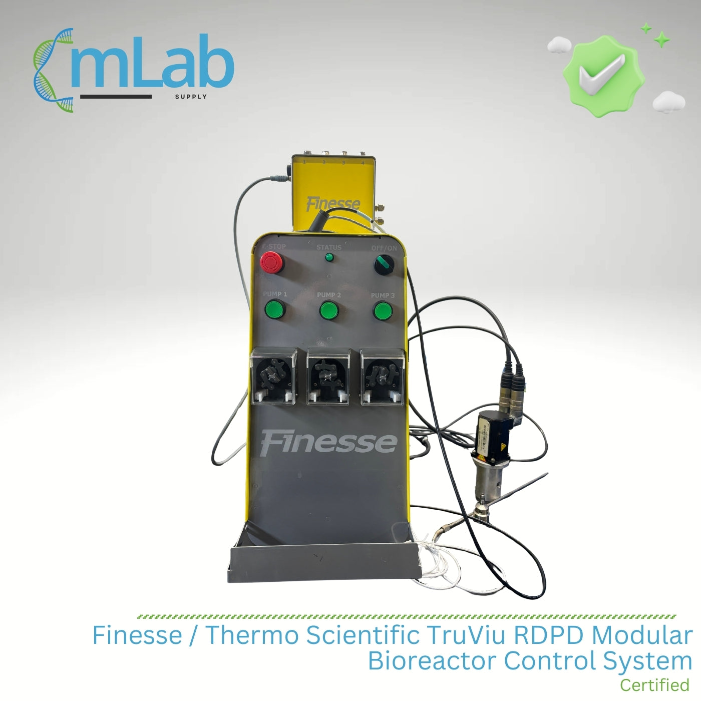 Finesse/Thermo Scientific TruViu RDPD Modular Bioreactor Control System with mLab Supply logo.
