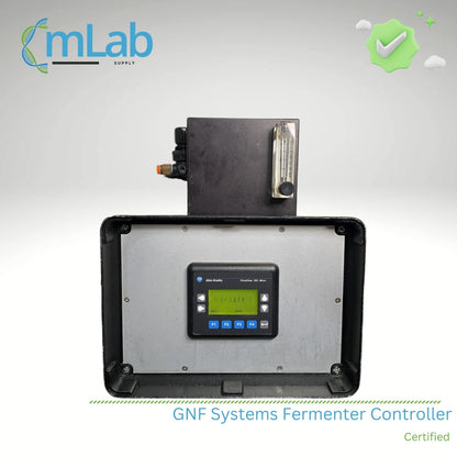 GNF Systems Fermenter Controller with mLab Supply logo on a gray background Lab Equipment available in San Diego biotech lab