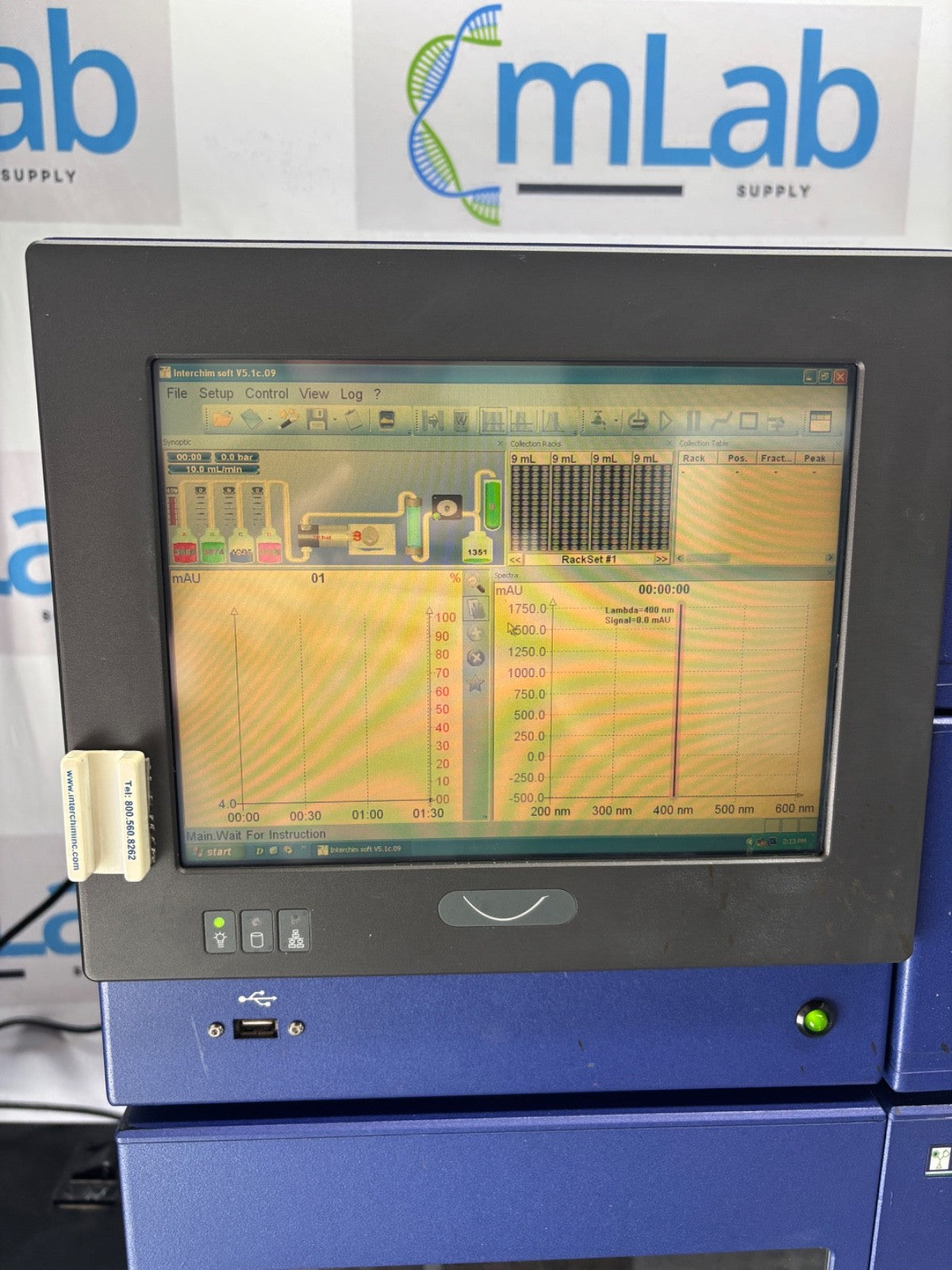 Lab equipment with a screen displaying data, branded with 'mLab Supply'.