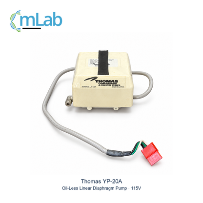 Thomas YP-20A used diaphragm pump with attached cable, red connector, top-label tape and metal fitting